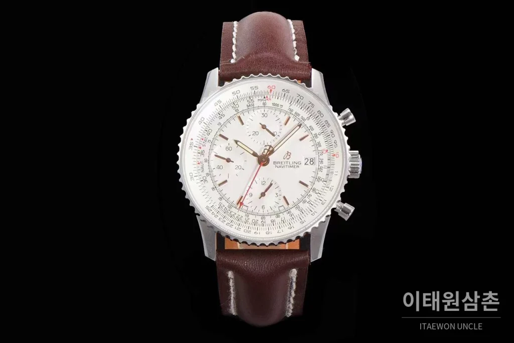 브라이틀링 내비타이머 1 스틸 블랙다이얼 크로노그래프 오토매틱 41mm 브라운 가죽 스트랩 실버 베젤 (2)