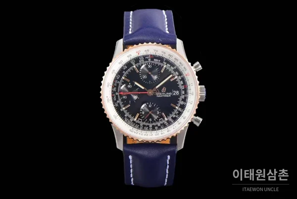 브라이틀링 내비타이머 1 스틸 블랙다이얼 크로노그래프 오토매틱 41mm (4) 브라이틀링 내비타이머 1 스틸 블랙다이얼 크로노그래프 오토매틱 41mm 네이비 가죽 스트랩 로즈골드 베젤