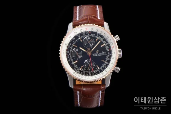 브라이틀링 내비타이머 1 스틸 블랙다이얼 크로노그래프 오토매틱 41mm (5) 브라이틀링 내비타이머 1 스틸 블랙다이얼 크로노그래프 오토매틱 41mm 브라운 가죽 스트랩 로즈골드 베젤 (2)