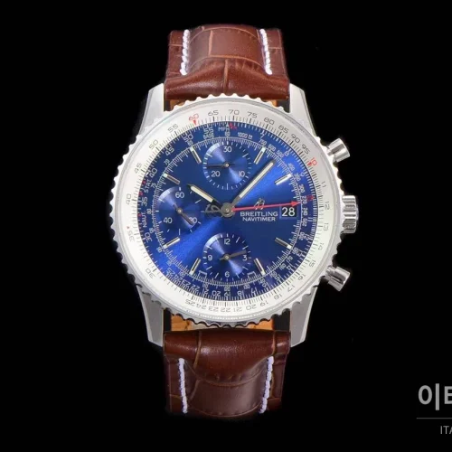 브라이틀링 내비타이머 1 스틸 블랙다이얼 크로노그래프 오토매틱 41mm 브라운 가죽 스트랩 화이트 베젤