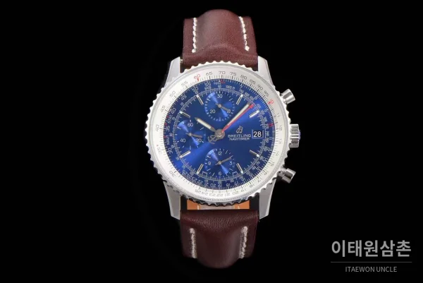 브라이틀링 내비타이머 1 스틸 블랙다이얼 크로노그래프 오토매틱 41mm 브라운 가죽 스트랩 화이트 베젤 (2)