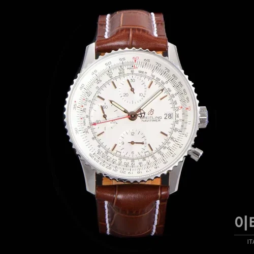브라이틀링 내비타이머 1 스틸 블랙다이얼 크로노그래프 오토매틱 41mm (10) 브라이틀링 내비타이머 1 스틸 블랙다이얼 크로노그래프 오토매틱 41mm 브라운 가죽 스트랩 실버 베젤