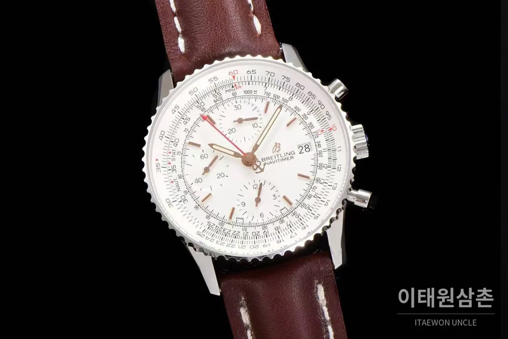 브라이틀링 내비타이머 1 스틸 블랙다이얼 크로노그래프 오토매틱 41mm 브라운 가죽 스트랩 실버 베젤 (2)