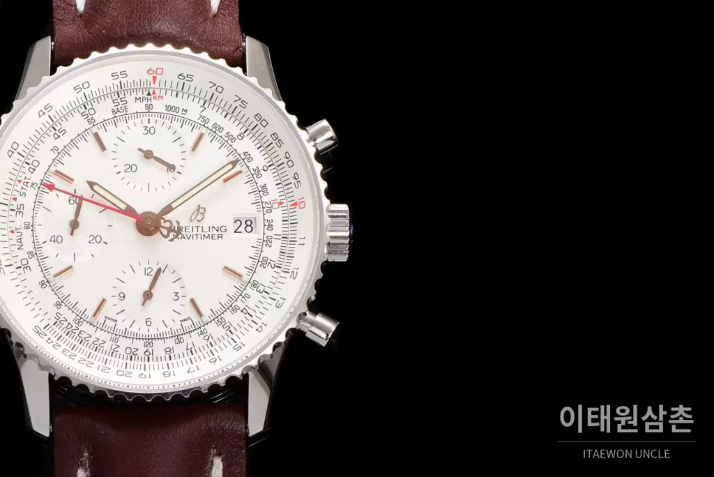 브라이틀링 내비타이머 1 스틸 블랙다이얼 크로노그래프 오토매틱 41mm 브라운 가죽 스트랩 실버 베젤 (2)