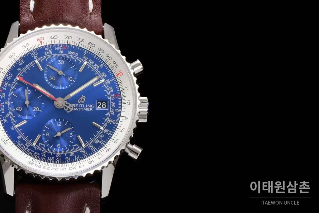 브라이틀링 내비타이머 1 스틸 블랙다이얼 크로노그래프 오토매틱 41mm 브라운 가죽 스트랩 화이트 베젤 (2)