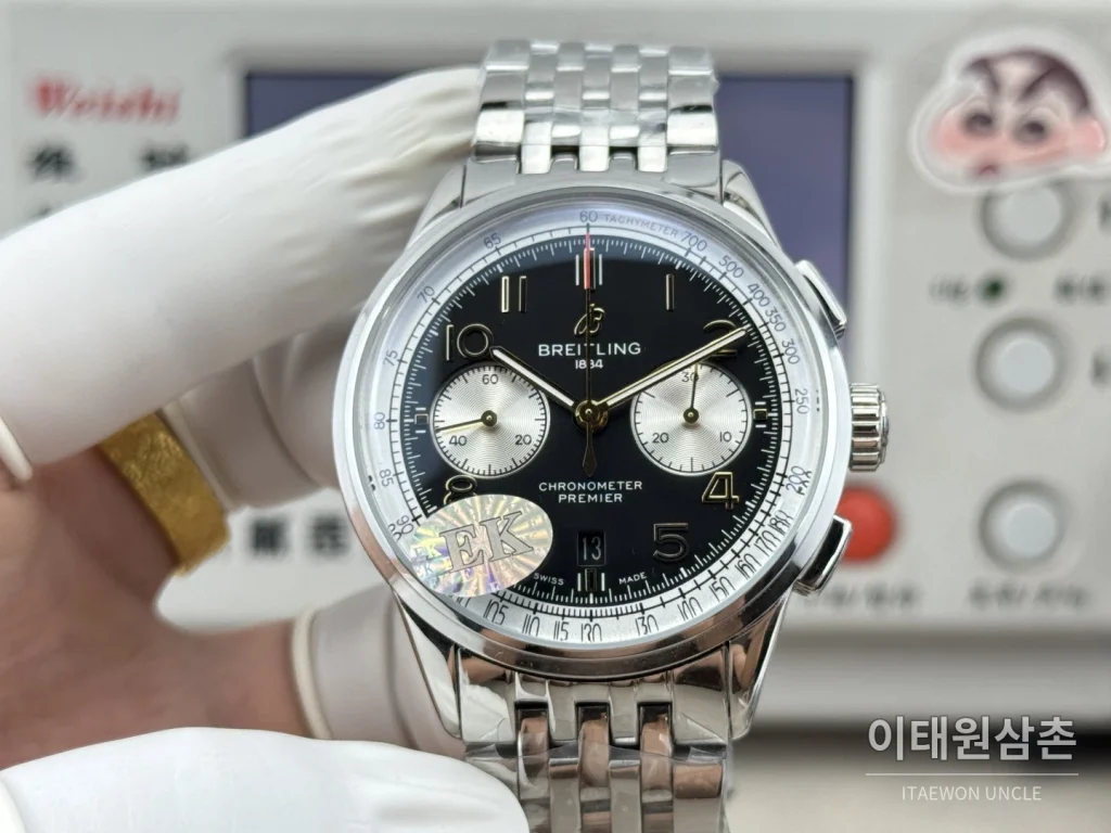 브라이틀링 프리미에 B01 스틸 듀얼카운터 크로노그래프 오토매틱 42mm 블랙 다이얼