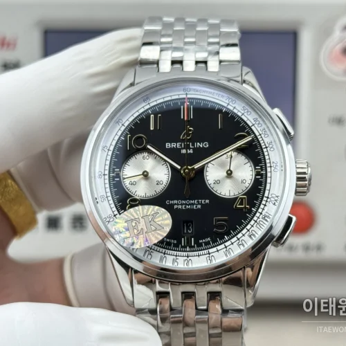 브라이틀링 프리미에 B01 스틸 듀얼카운터 크로노그래프 오토매틱 42mm 블랙 다이얼