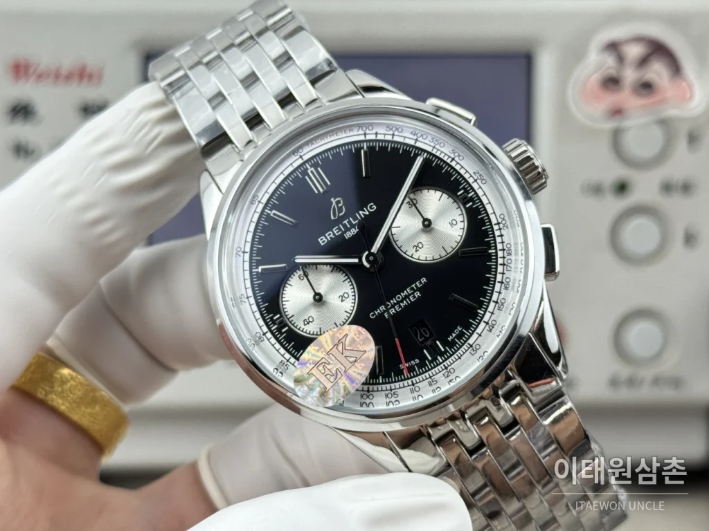 브라이틀링 프리미에 B01 스틸 듀얼카운터 크로노그래프 오토매틱 42mm 블랙 다이얼 (2)