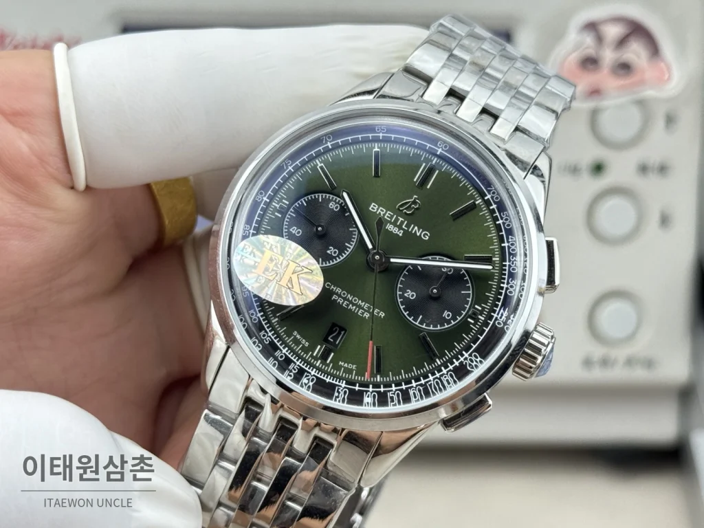브라이틀링 프리미에 B01 스틸 듀얼카운터 크로노그래프 오토매틱 42mm 그린 다이얼