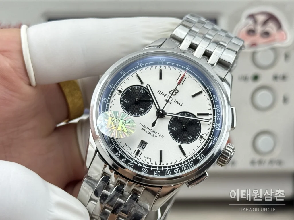 브라이틀링 프리미에 B01 스틸 듀얼카운터 크로노그래프 오토매틱 42mm 화이트 다이얼