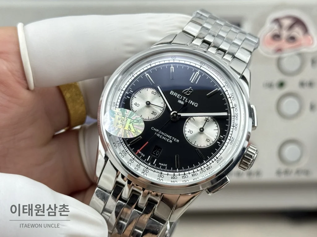 브라이틀링 프리미에 B01 스틸 듀얼카운터 크로노그래프 오토매틱 42mm 블랙 다이얼 (2)