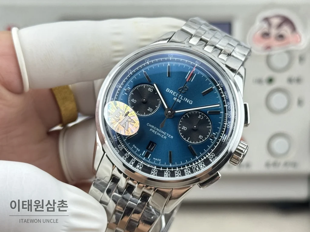 브라이틀링 프리미에 B01 스틸 듀얼카운터 크로노그래프 오토매틱 42mm 블루 다이얼