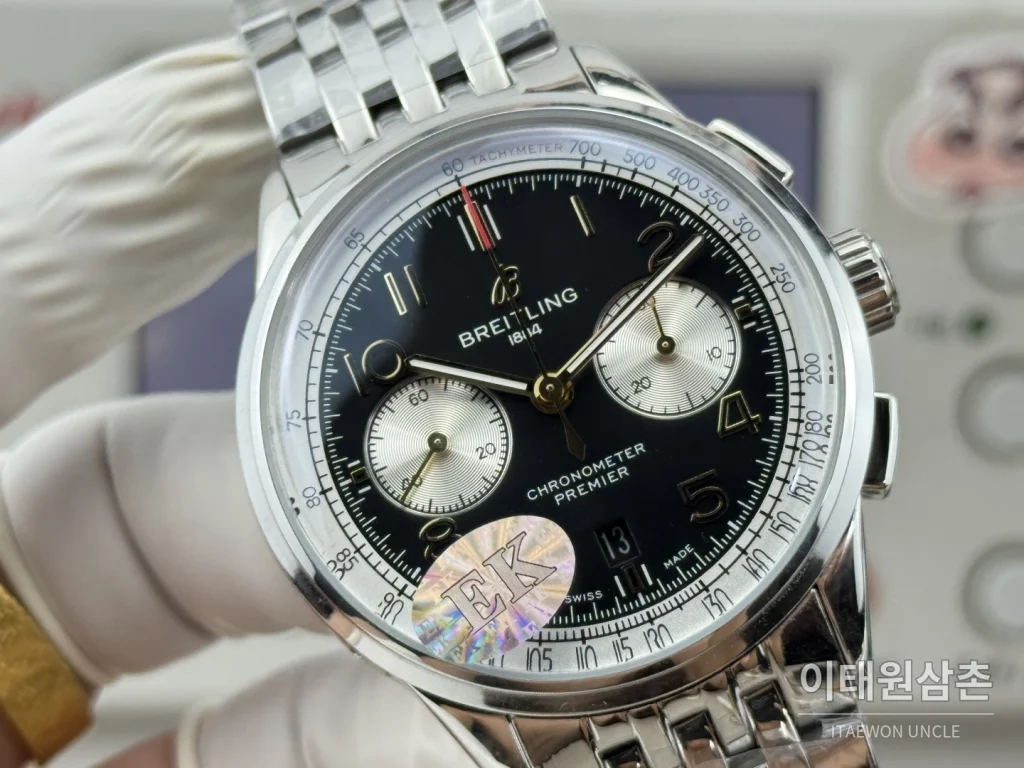 브라이틀링 프리미에 B01 스틸 듀얼카운터 크로노그래프 오토매틱 42mm 블랙 다이얼