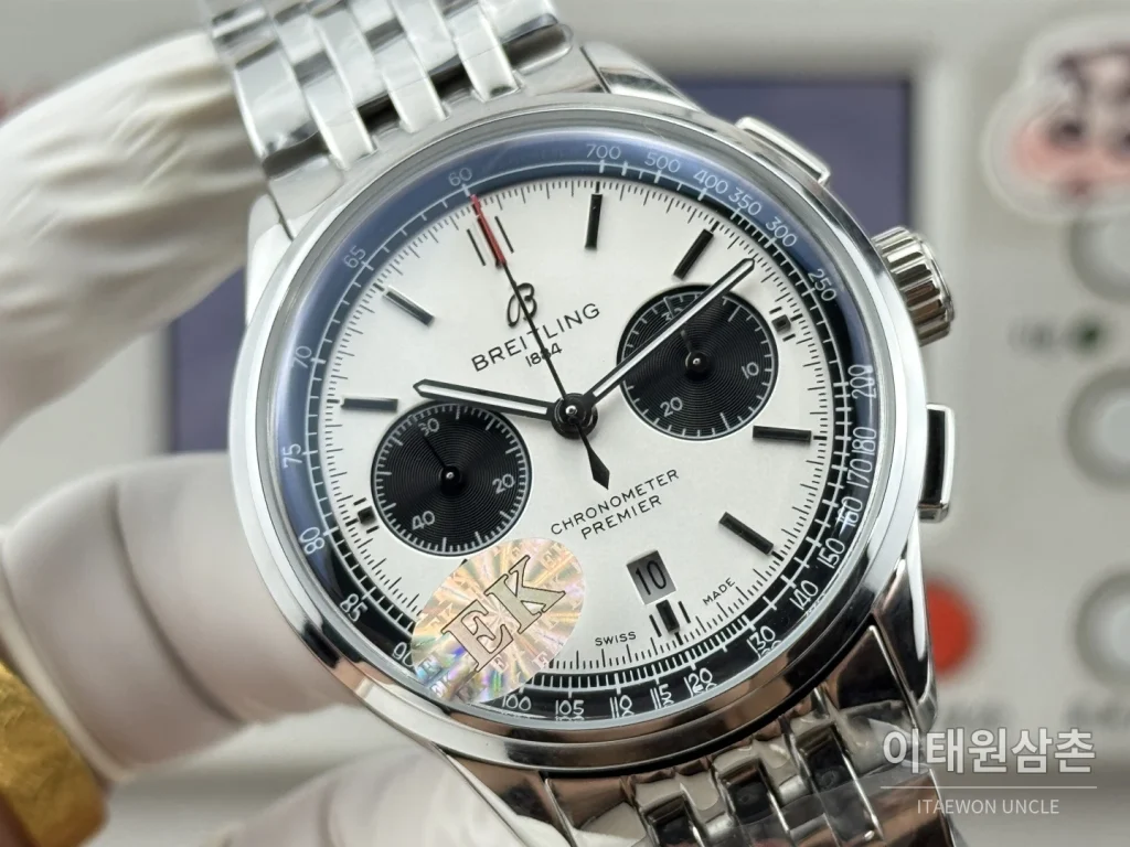 브라이틀링 프리미에 B01 스틸 듀얼카운터 크로노그래프 오토매틱 42mm 화이트 다이얼