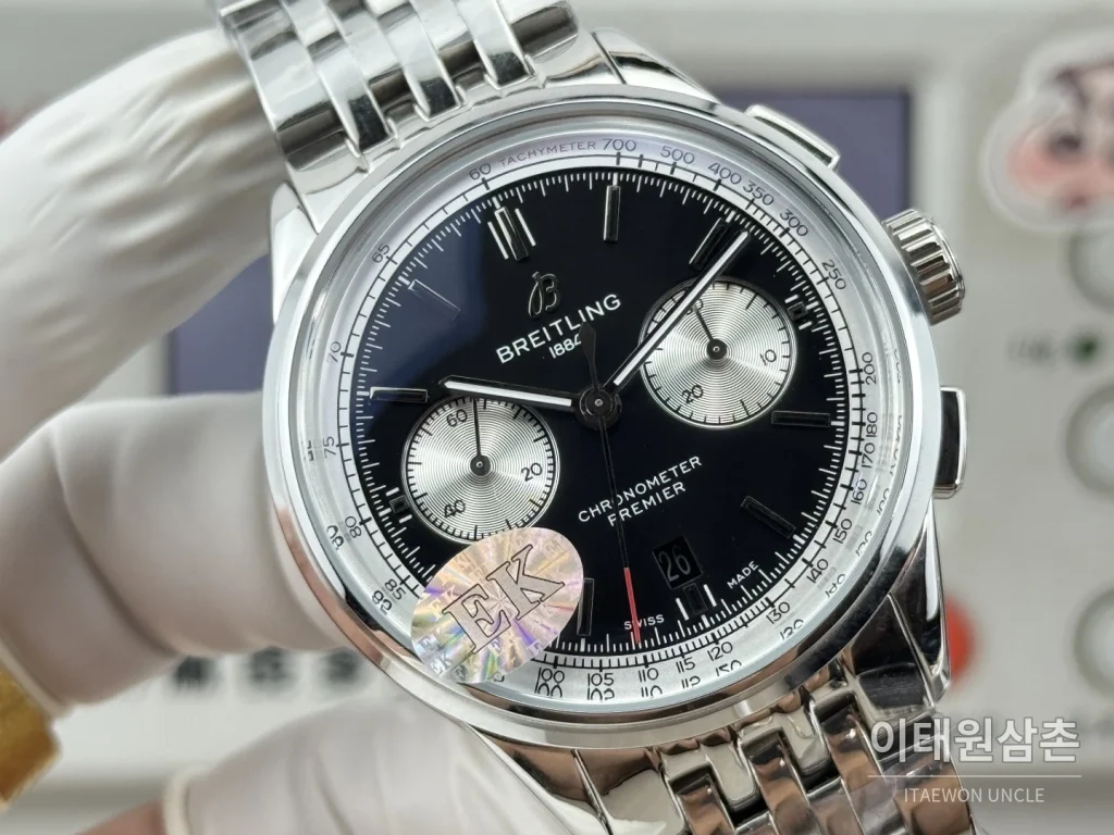 브라이틀링 프리미에 B01 스틸 듀얼카운터 크로노그래프 오토매틱 42mm 블랙 다이얼 (2)