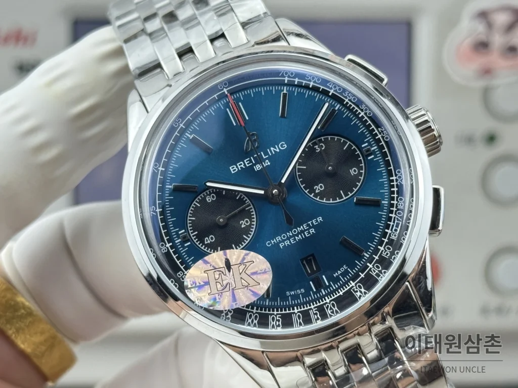 브라이틀링 프리미에 B01 스틸 듀얼카운터 크로노그래프 오토매틱 42mm 블루 다이얼