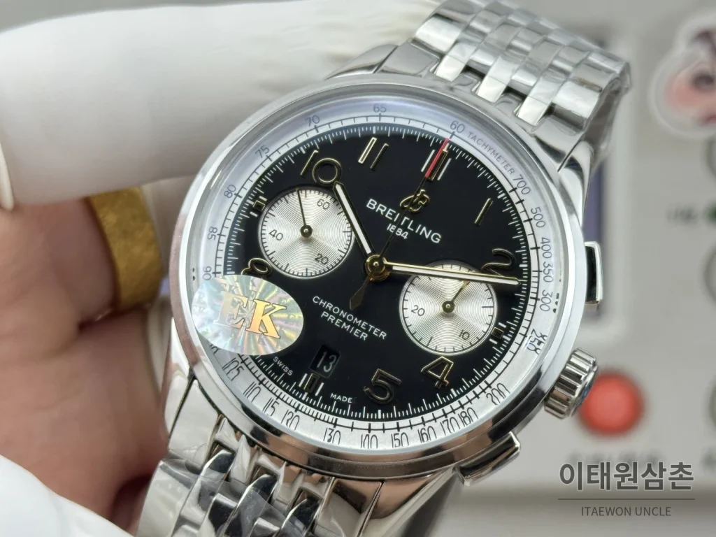 브라이틀링 프리미에 B01 스틸 듀얼카운터 크로노그래프 오토매틱 42mm 블랙 다이얼