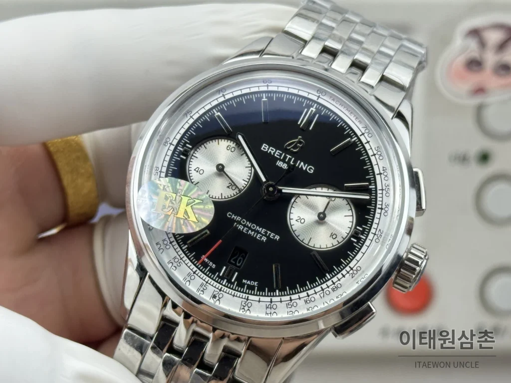 브라이틀링 프리미에 B01 스틸 듀얼카운터 크로노그래프 오토매틱 42mm 블랙 다이얼 (2)