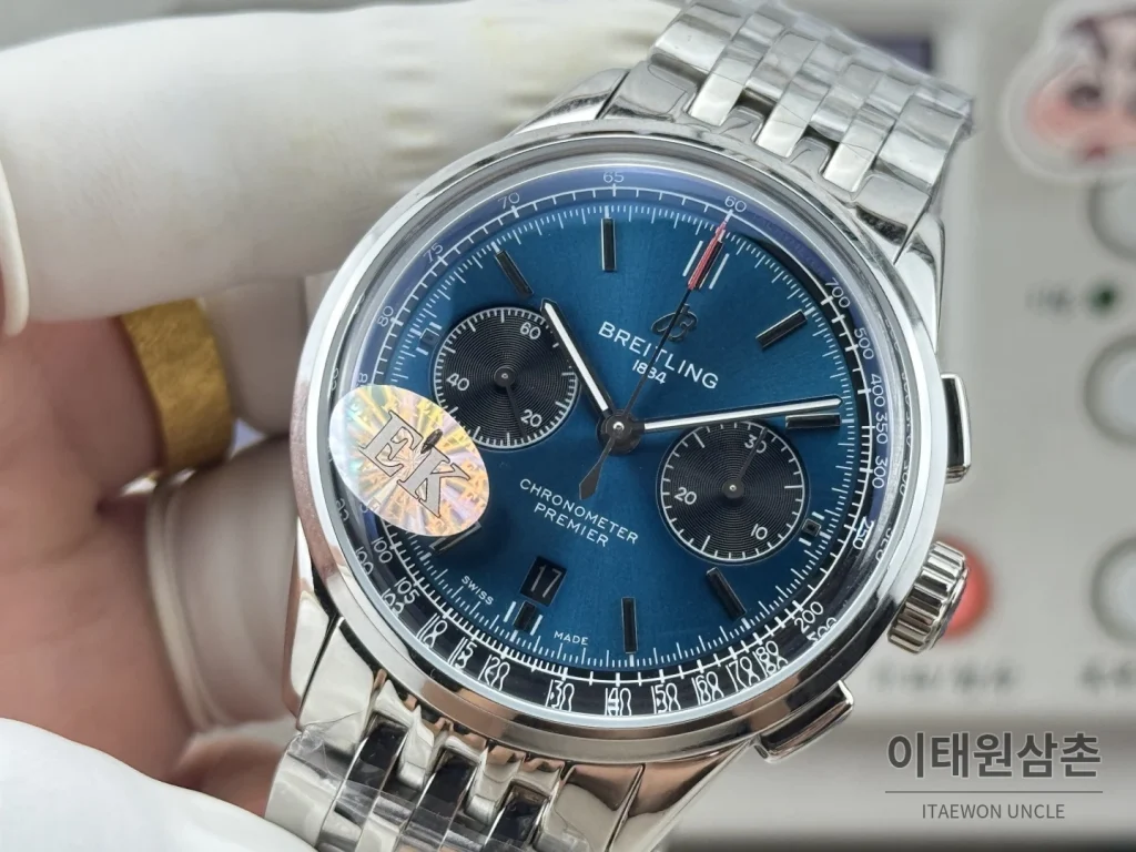 브라이틀링 프리미에 B01 스틸 듀얼카운터 크로노그래프 오토매틱 42mm 블루 다이얼