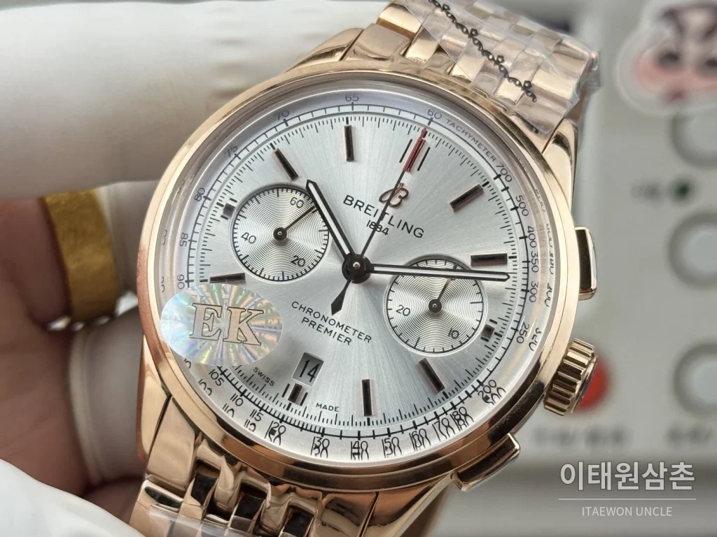 브라이틀링 프리미에 B01 스틸 듀얼카운터 크로노그래프 오토매틱 42mm 실버 다이얼