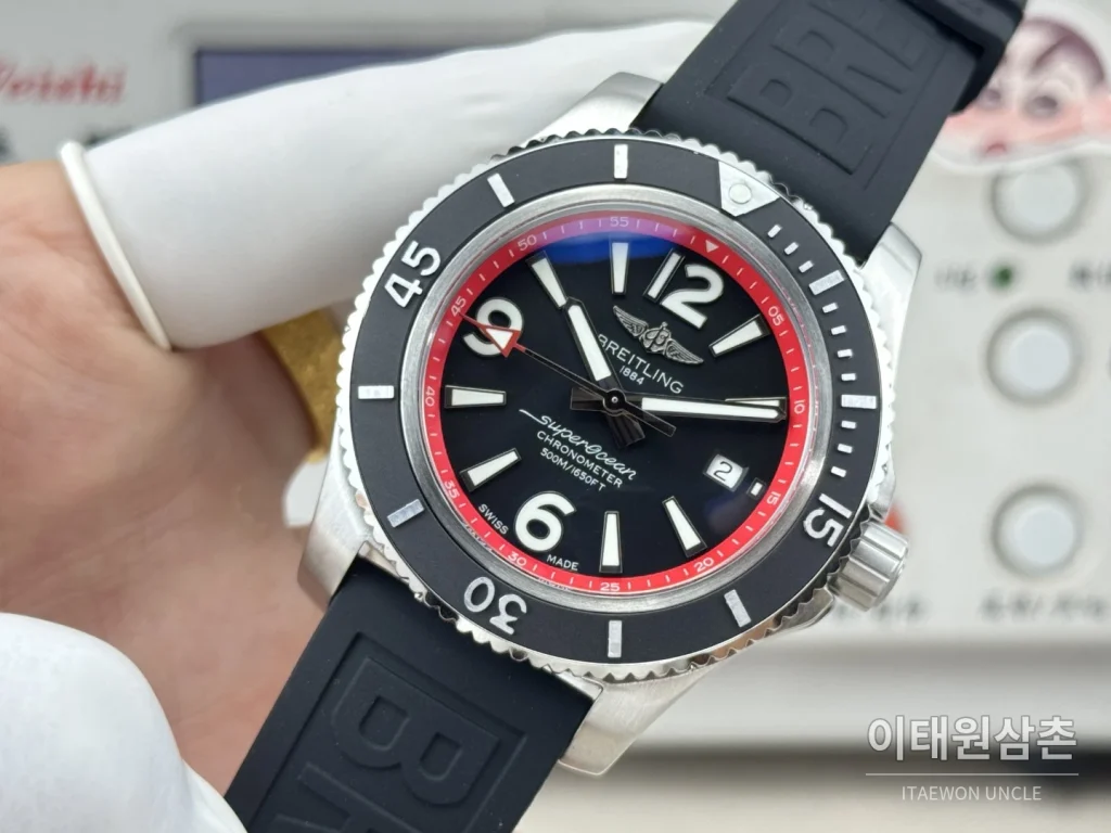 브라이틀링 슈퍼오션 316L 스틸 단방향베젤 오토메틱 블랙 다이얼 (2)