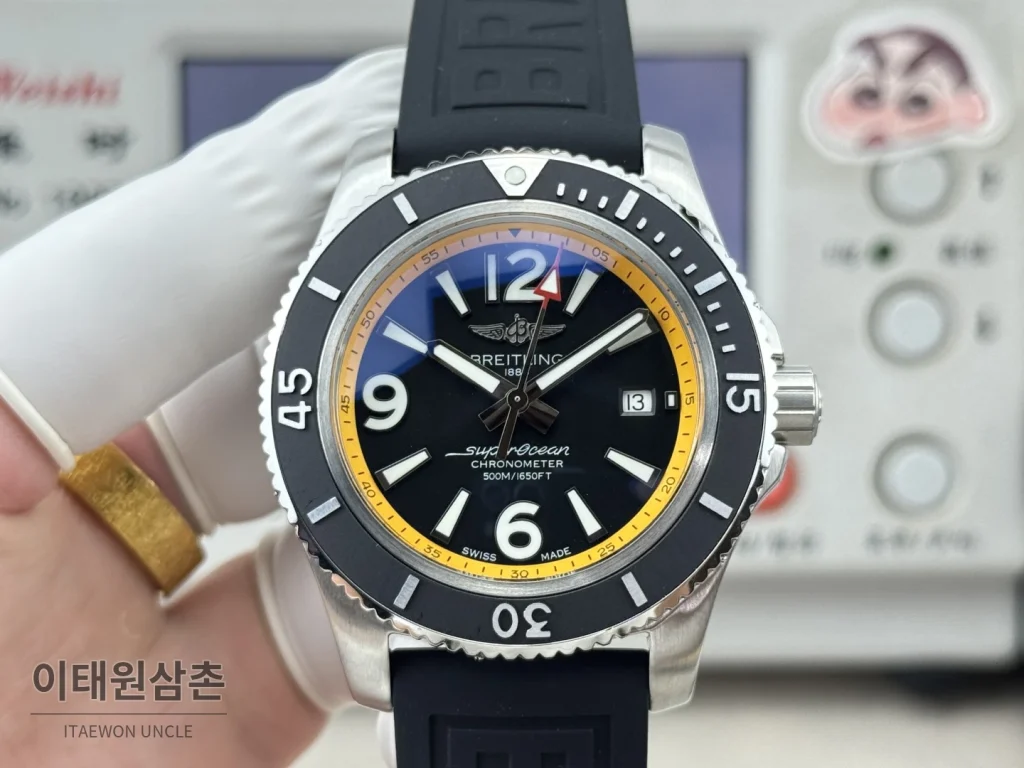 브라이틀링 슈퍼오션 316L 스틸 단방향베젤 오토메틱 블랙 다이얼 (3)