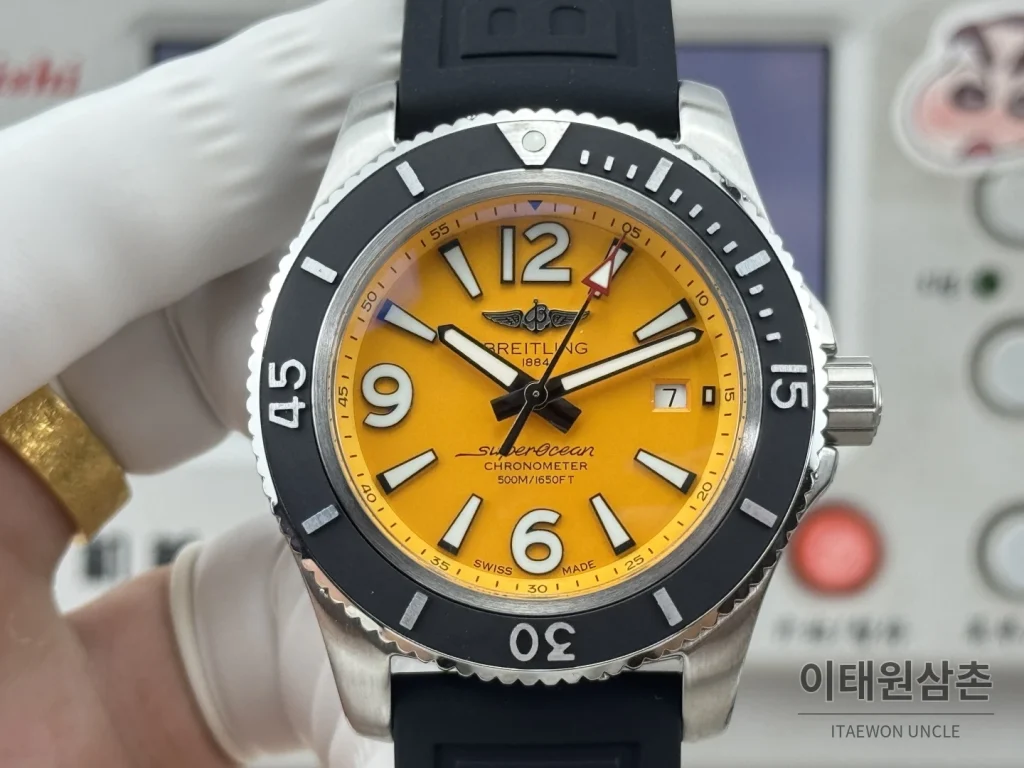브라이틀링 슈퍼오션 316L 스틸 단방향베젤 오토메틱 오렌지 다이얼 (2)