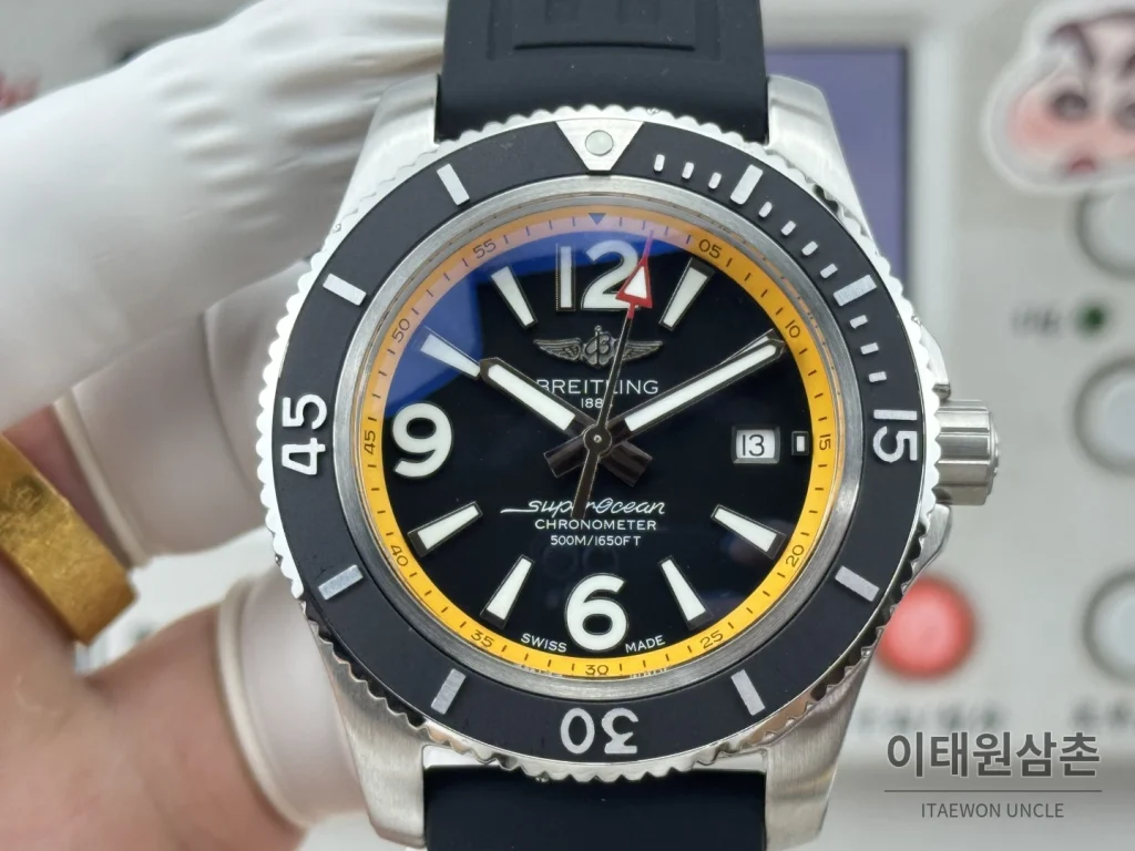브라이틀링 슈퍼오션 316L 스틸 단방향베젤 오토메틱 블랙 다이얼 (3)