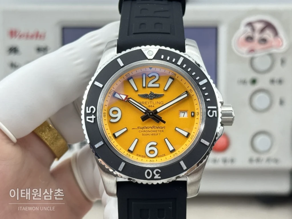 브라이틀링 슈퍼오션 316L 스틸 단방향베젤 오토메틱 오렌지 다이얼 (2)