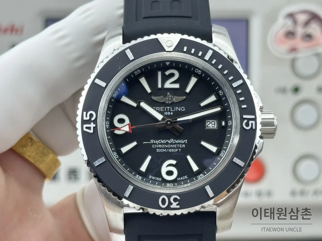 브라이틀링 슈퍼오션 316L 스틸 단방향베젤 오토메틱 블랙 다이얼