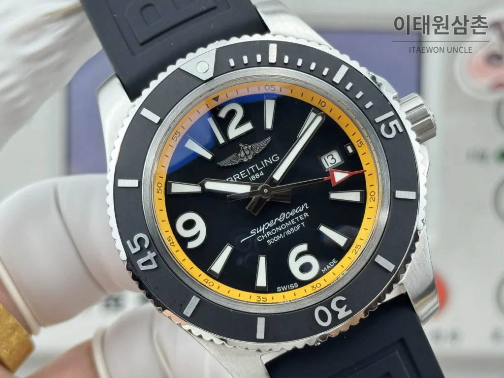 브라이틀링 슈퍼오션 316L 스틸 단방향베젤 오토메틱 블랙 다이얼 (3)