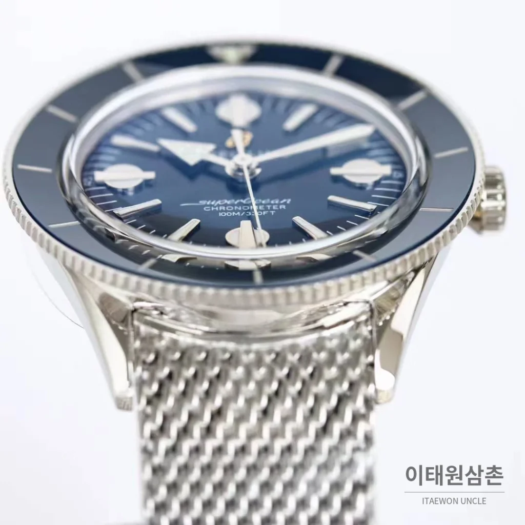 브라이틀링 슈퍼오션 헤리티지 57 빈티지 다이버 블랙다이얼 오토매틱 42mm 스틸 브레이슬릿 네이비 베젤