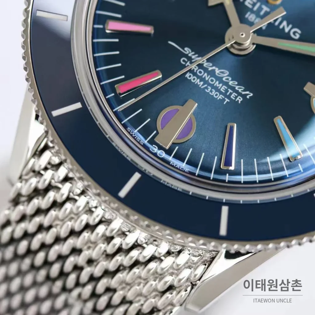 브라이틀링 슈퍼오션 헤리티지 57 빈티지 다이버 블랙다이얼 오토매틱 42mm 스틸 브레이슬릿 네이비 베젤 (2)