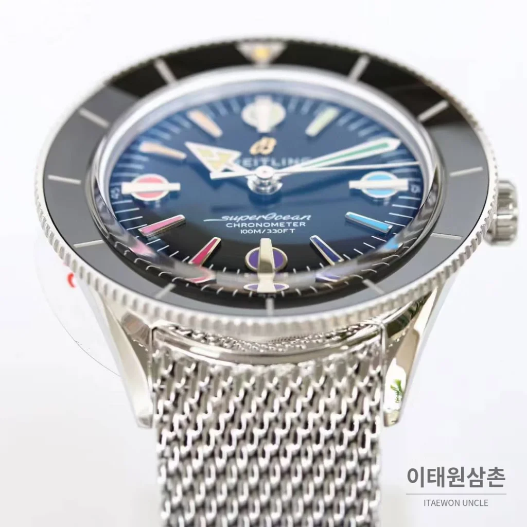브라이틀링 슈퍼오션 헤리티지 57 빈티지 다이버 블랙다이얼 오토매틱 42mm 스틸 브레이슬릿 블랙 베젤 (2)