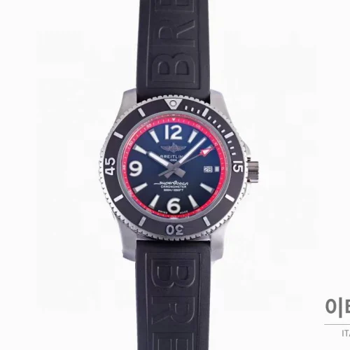 브라이틀링 슈퍼오션 스틸 블랙다이얼 다이버 오토매틱 42mm 블랙 러버 스트랩 블랙 베젤 (4)