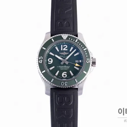 브라이틀링 슈퍼오션 스틸 블랙다이얼 다이버 오토매틱 42mm (7) 브라이틀링 슈퍼오션 스틸 블랙다이얼 다이버 오토매틱 42mm 블랙 러버 스트랩 그린 베젤