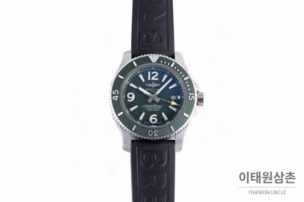 브라이틀링 슈퍼오션 스틸 블랙다이얼 다이버 오토매틱 42mm (7) 브라이틀링 슈퍼오션 스틸 블랙다이얼 다이버 오토매틱 42mm 블랙 러버 스트랩 그린 베젤