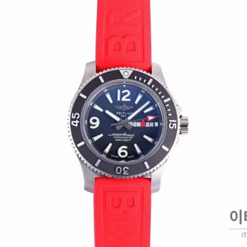 브라이틀링 슈퍼오션 스틸 블랙다이얼 다이버 오토매틱 42mm (8) 브라이틀링 슈퍼오션 스틸 블랙다이얼 다이버 오토매틱 42mm 레드 러버 스트랩 블랙 베젤
