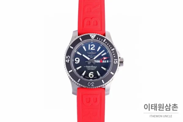 브라이틀링 슈퍼오션 스틸 블랙다이얼 다이버 오토매틱 42mm (8) 브라이틀링 슈퍼오션 스틸 블랙다이얼 다이버 오토매틱 42mm 레드 러버 스트랩 블랙 베젤