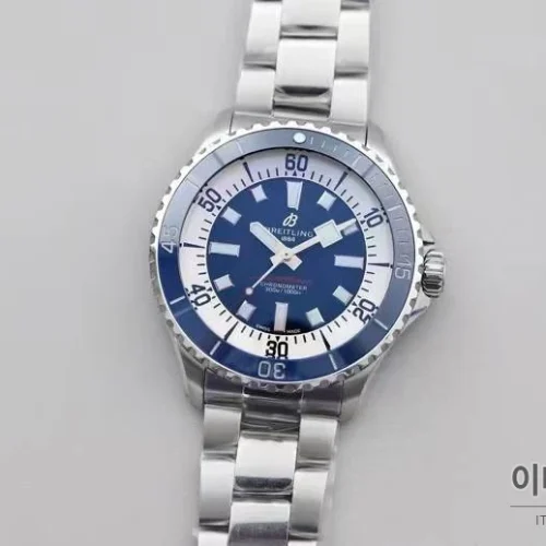 브라이틀링 슈퍼오션 스틸 블랙다이얼 다이버 오토매틱 44mm 스틸 브레이슬릿 블루 베젤