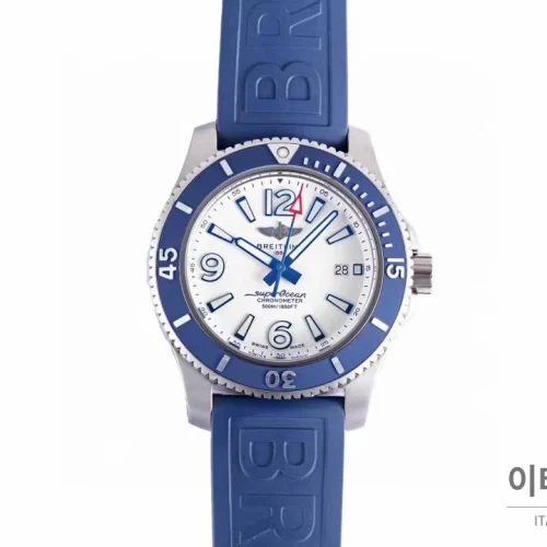 브라이틀링 슈퍼오션 스틸 블랙다이얼 다이버 오토매틱 42mm 블루 러버 스트랩 블루 베젤 (2)