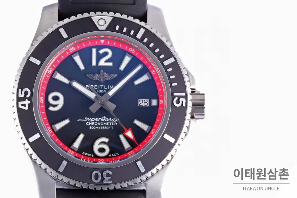 브라이틀링 슈퍼오션 스틸 블랙다이얼 다이버 오토매틱 42mm 블랙 러버 스트랩 블랙 베젤 (4)