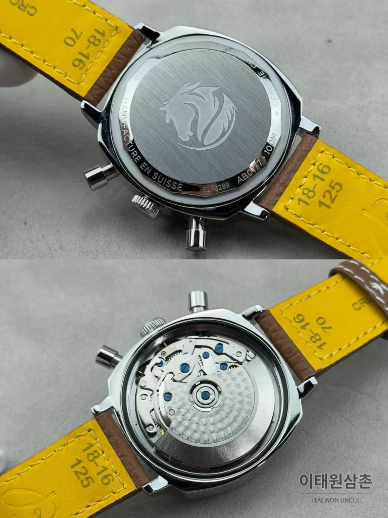 브라이틀링 탑타임 B01 레이싱 가면라이더 리미티드 크로노그래프 오토매틱 38mm 블랙 다이얼 브라운 가죽 스트랩