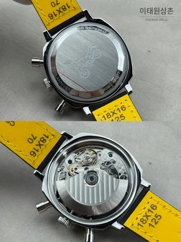 브라이틀링 탑타임 B01 레이싱 가면라이더 리미티드 크로노그래프 오토매틱 38mm 블랙 다이얼 블랙 가죽 스트랩