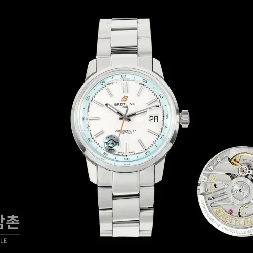 브라이틀링 탑타임 B31 브러시드케이스 레더스트랩 오토매틱 38mm 화이트 다이얼 (2)