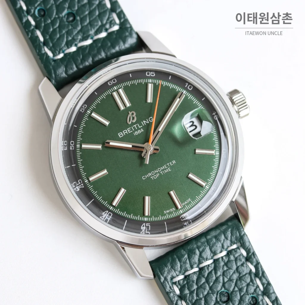 브라이틀링 탑타임 B31 실버다이얼 레더브레이슬릿 오토매틱 38mm