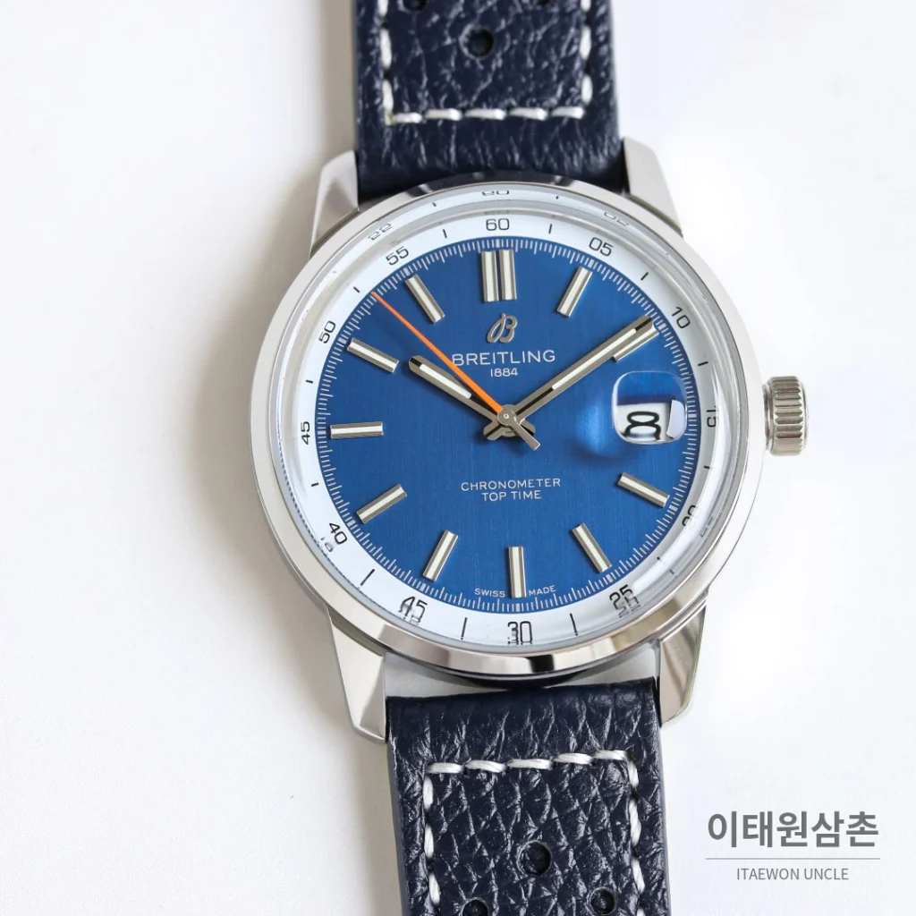 브라이틀링 탑타임 B31 실버다이얼 레더브레이슬릿 오토매틱 38mm (2)