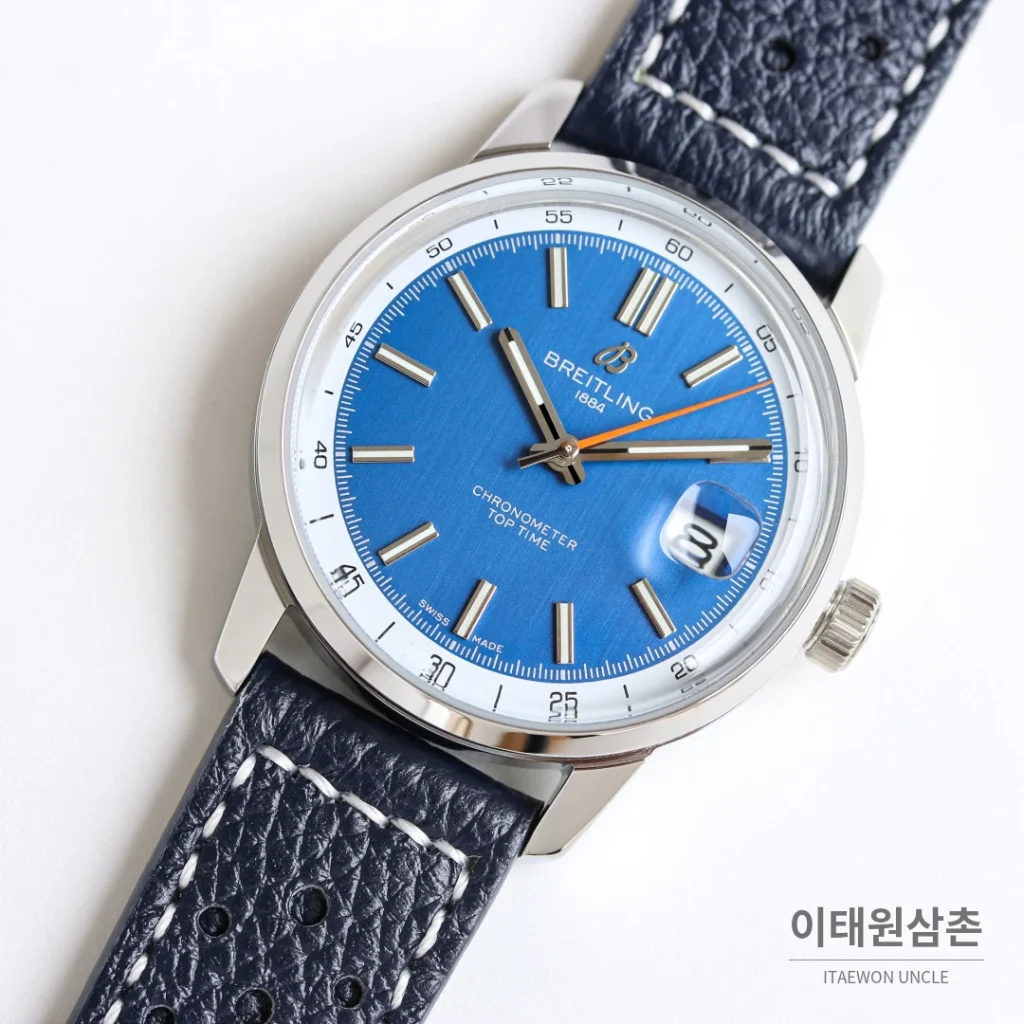 브라이틀링 탑타임 B31 실버다이얼 레더브레이슬릿 오토매틱 38mm (2)