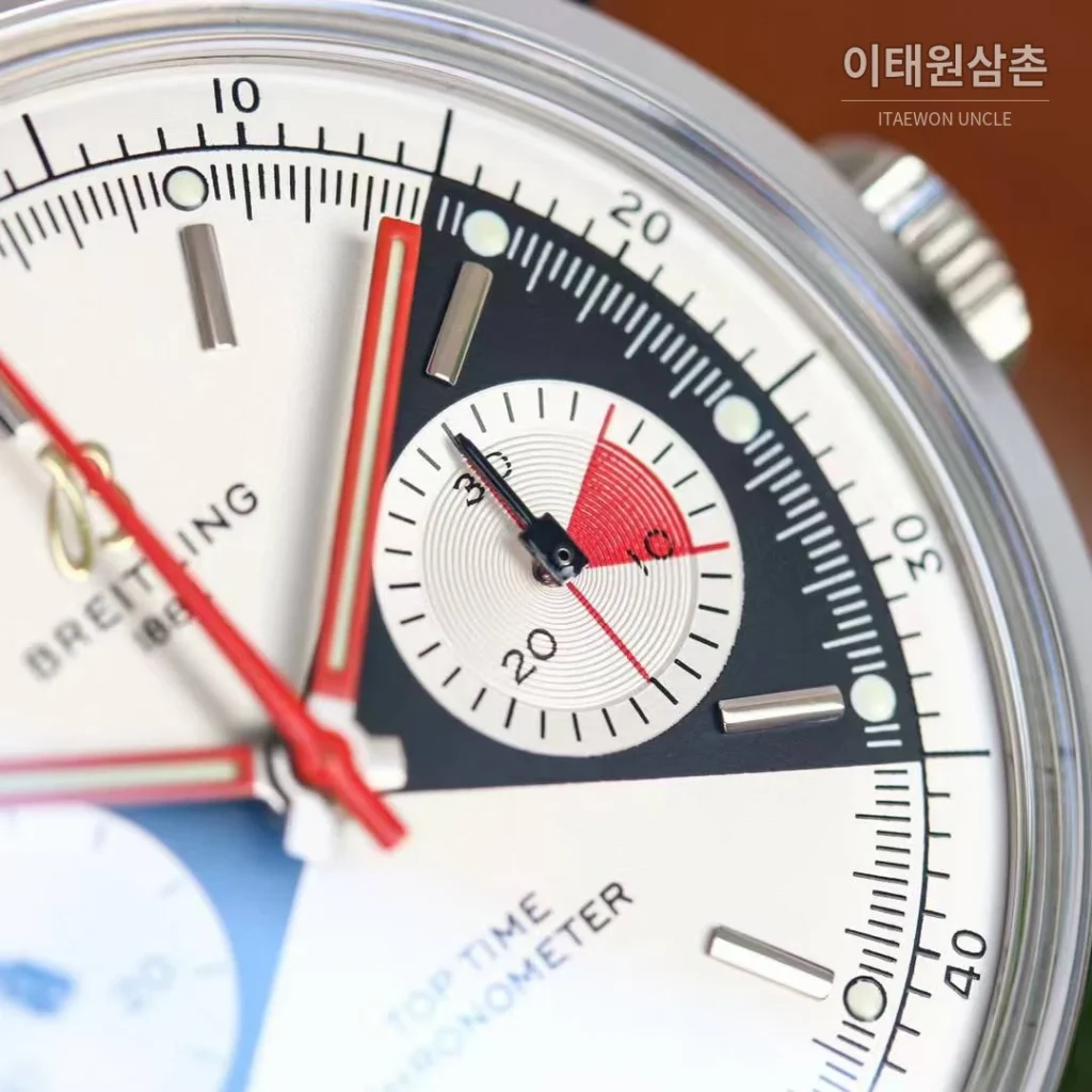 브라이틀링 탑타임 스틸 조로다이얼 크로노그래프 오토매틱 41mm 브라운 가죽 스트랩