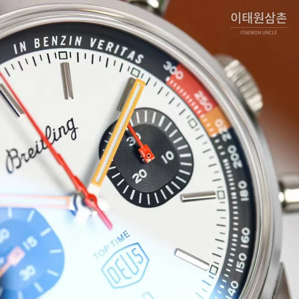 브라이틀링 탑타임 스틸 조로다이얼 크로노그래프 오토매틱 41mm 브라운 가죽 스트랩 블랙 베젤